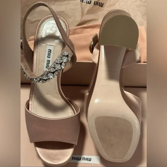 Miu Miu Rose Satin Platform Sandals with Crystal Embellishments
Worn only once. - Picture 3 of 3